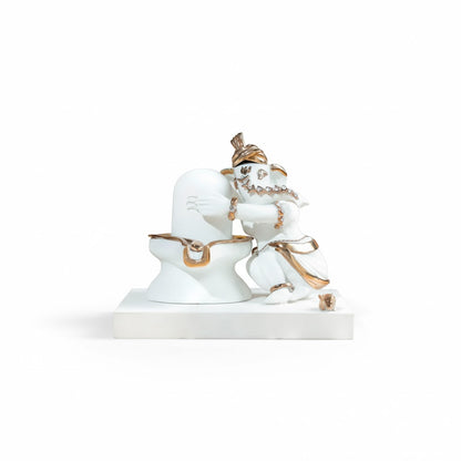Luxurious White & Gold Ganesh With Shivling Gajanana Idol (4 Inch)