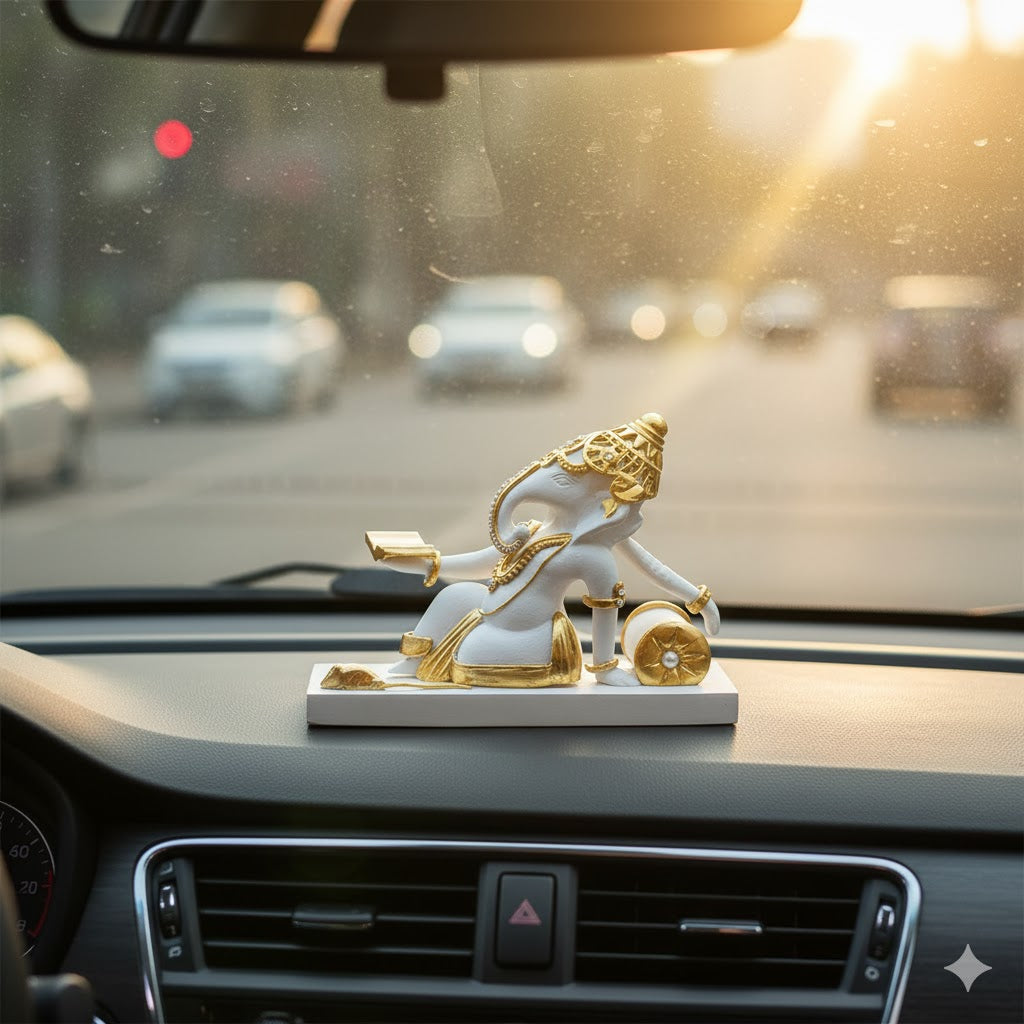 Premium White & Gold Ganesha Reading Idol