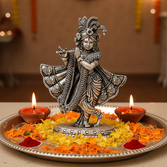 Silver Plated Lord Krishna Idol