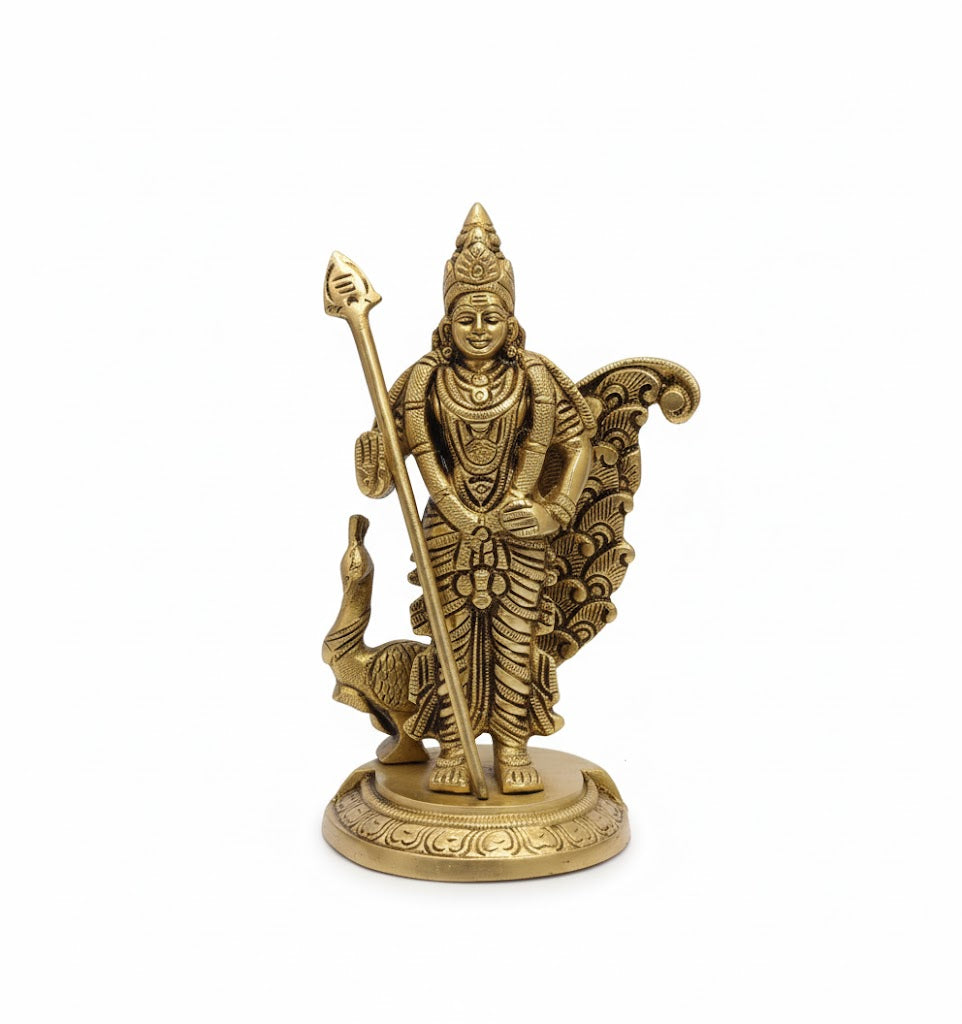 Handcrafted Lord Murugan With Peacock Idol for Pooja and Home Decor