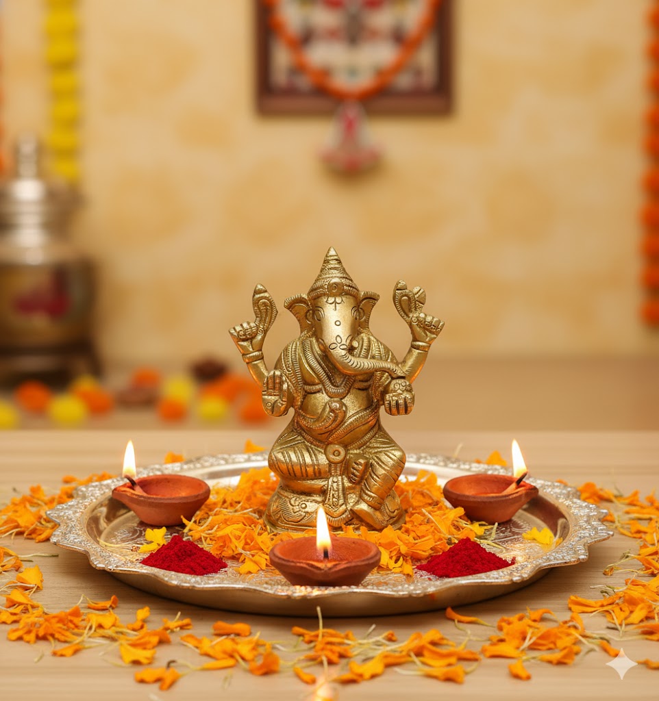 Buy Brass Ganesh idol Online – 440g, 3.6″ Handcrafted Ganesha Idol for Home Pooja & Décor