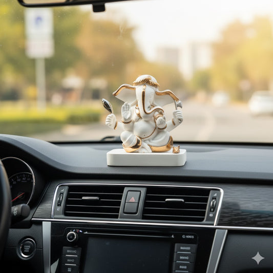 Exquisite White & Gold Plated Kaan Ganesh Murti