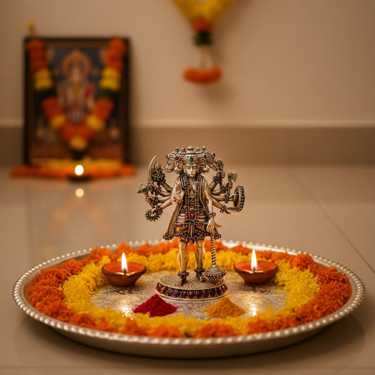 Regal panchamukhi Lord Hanuman idol studded with rubies