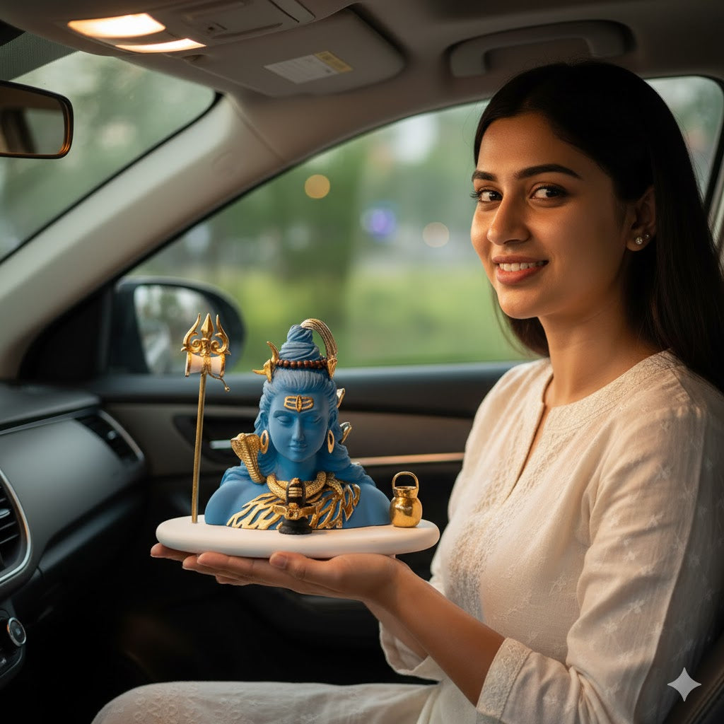 Luxurious Blue Neelkanth Shiva Idol - Gold Plated (6.25 Inch)