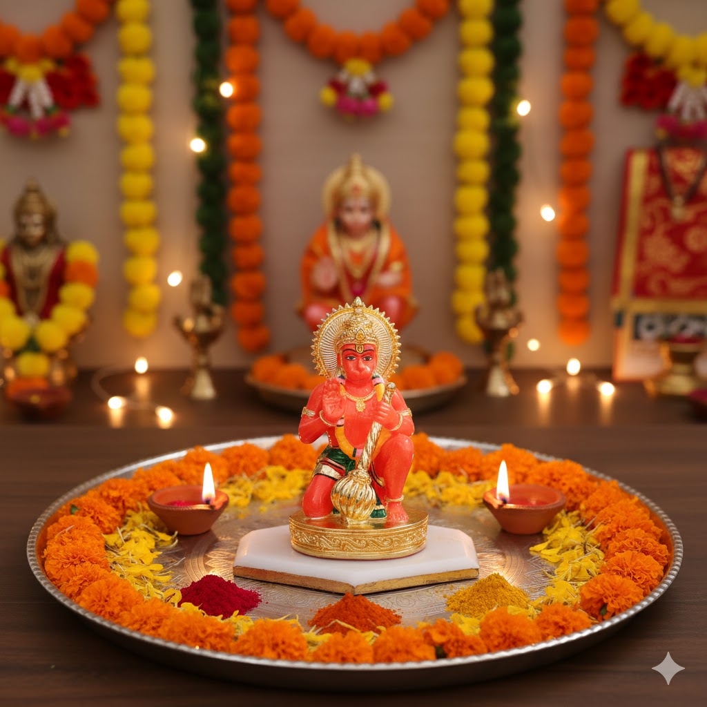 Sinduri Hanuman Murti - Gold Plated