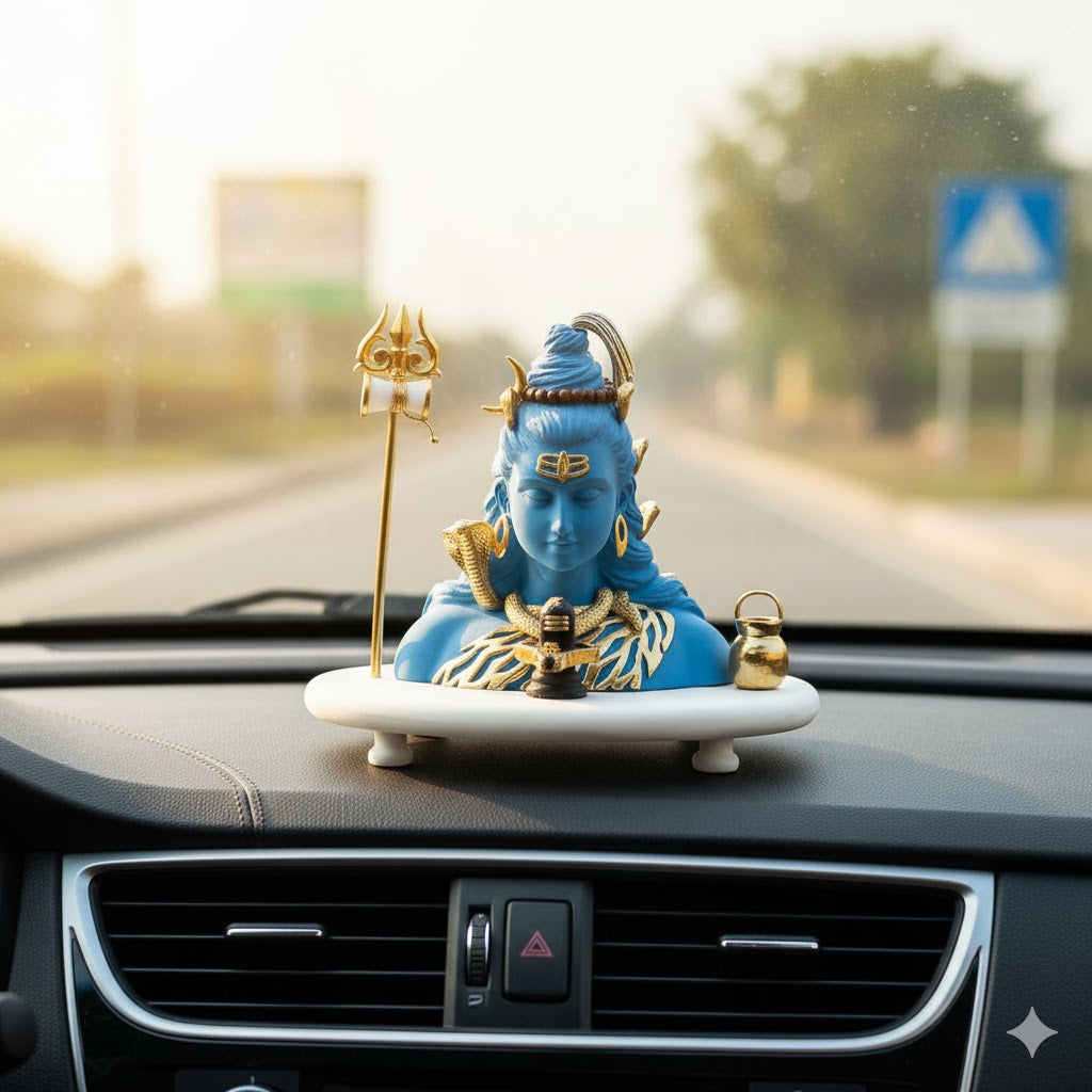 Luxurious Blue Neelkanth Shiva Idol - Gold Plated (6.25 Inch)