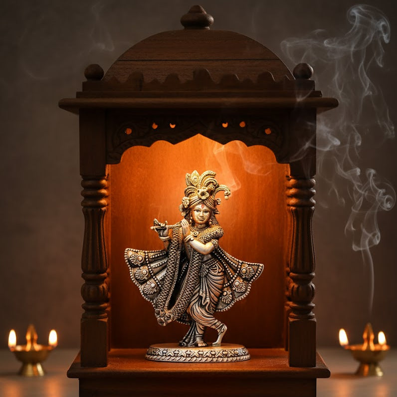 Silver Plated Lord Krishna Idol