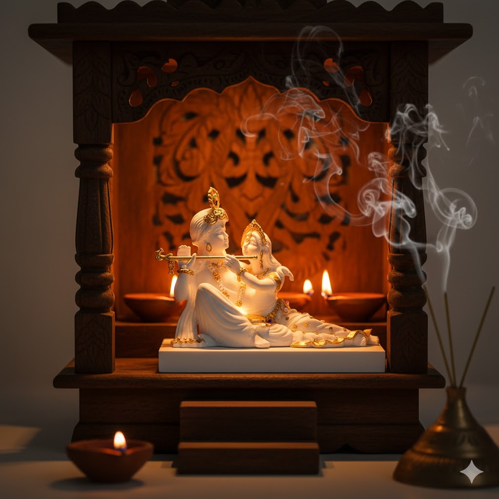 Luxurious White & Gold Radha Krishna Murti