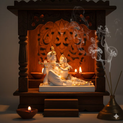 Luxurious White & Gold Radha Krishna Murti