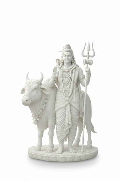 White Marble Lord Shiv With Nandi Idol