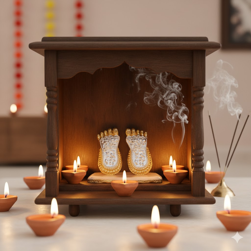 Maa Lakshmi's Charan Paduka - Gold & Silver Plated 5 Inch