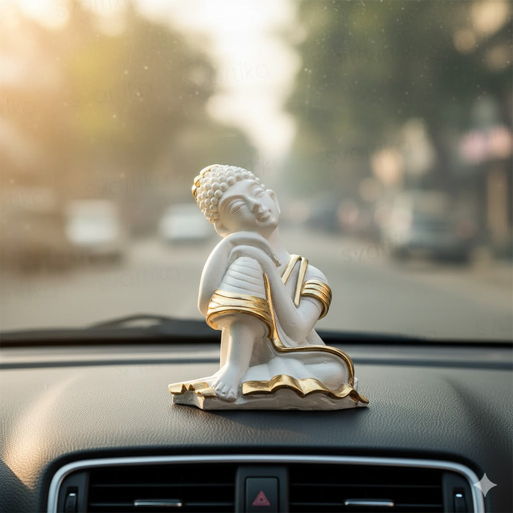 Exquisite White & Gold Lord Buddha Statue 4 Inch