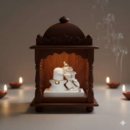 Luxurious White & Gold Ganesh With Shivling Gajanana Idol (4 Inch)