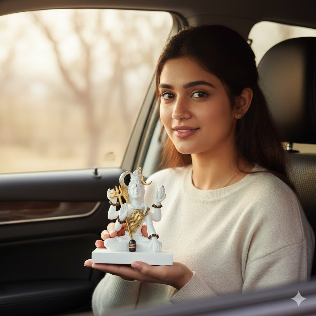 Premium White & Gold Plated Shiva Statue With Trishul