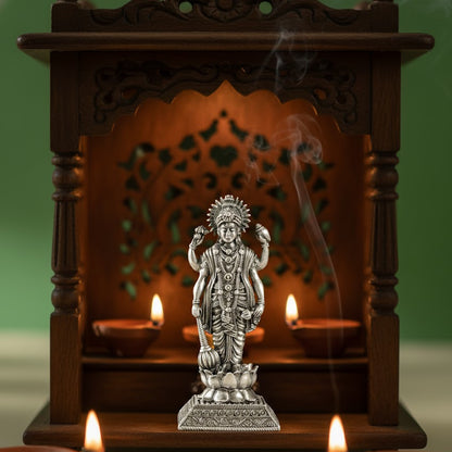 Silver Plated Lord Vishnu Idol with Antique Finish
