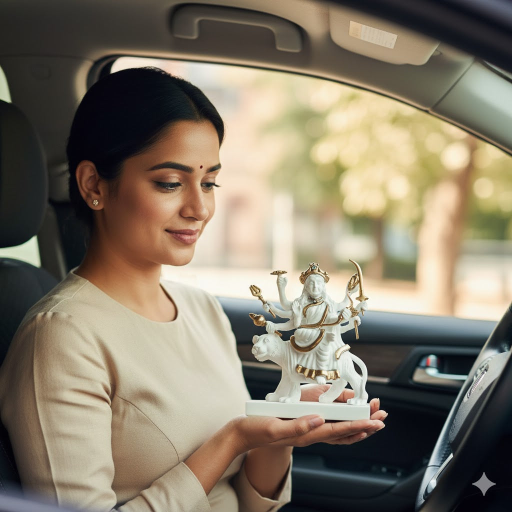 Exquisite White & Gold Sherawali Mata Murti