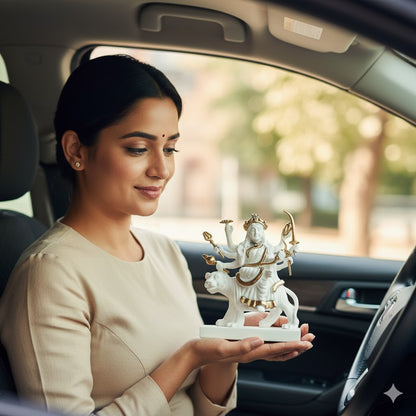 Exquisite White & Gold Sherawali Mata Murti