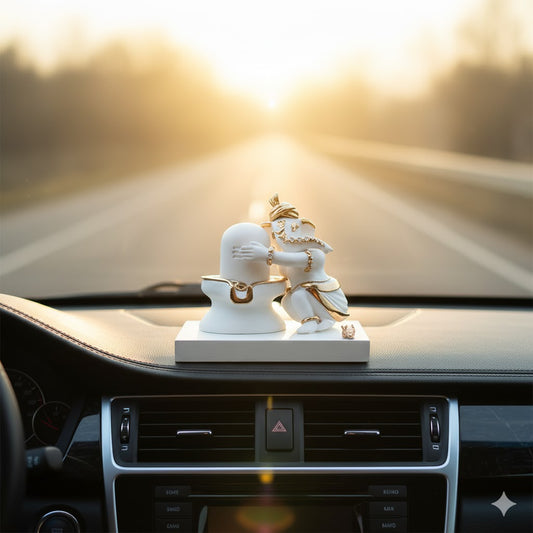 Luxurious White & Gold Ganesh With Shivling Gajanana Idol (4 Inch)