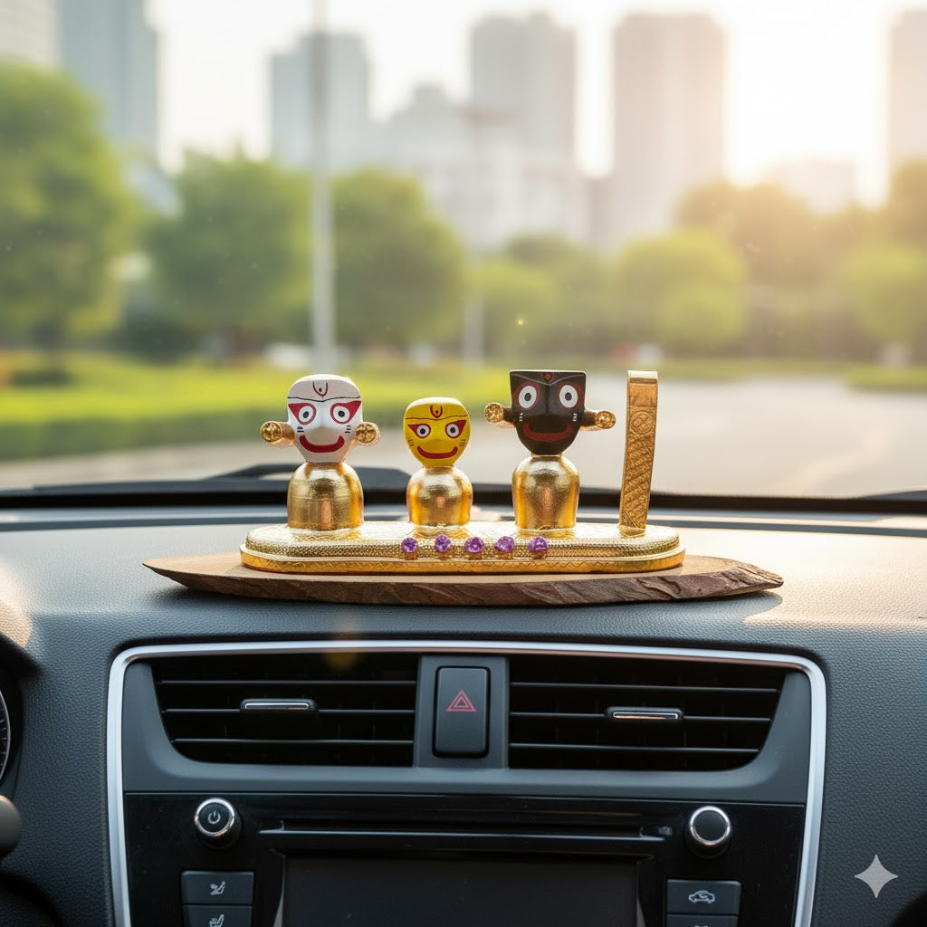 Lord Jagannath, Subhadra, Balabhadra Murti Set - Gold Plated (4 Inch)