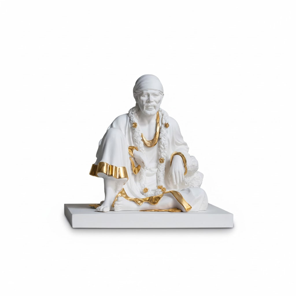 Luxurious White & Gold Sitting Sai Baba Idol