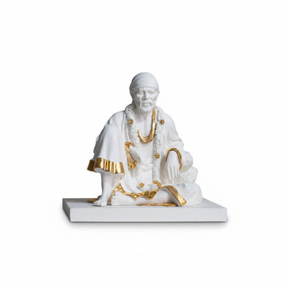 Luxurious White & Gold Sitting Sai Baba Idol