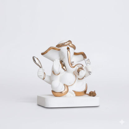 Exquisite White & Gold Plated Kaan Ganesh Murti