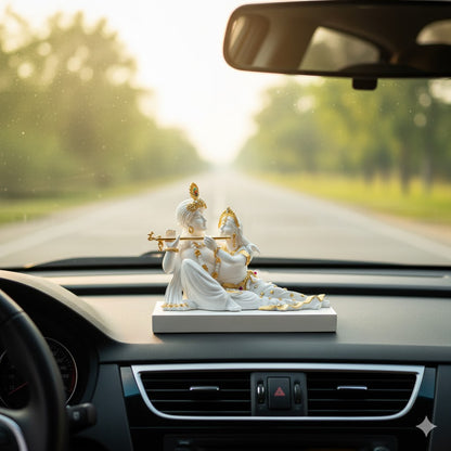 Luxurious White & Gold Radha Krishna Murti