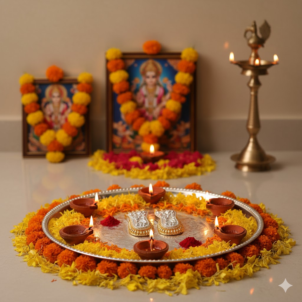 Maa Lakshmi's Charan Paduka - Gold & Silver Plated 5 Inch