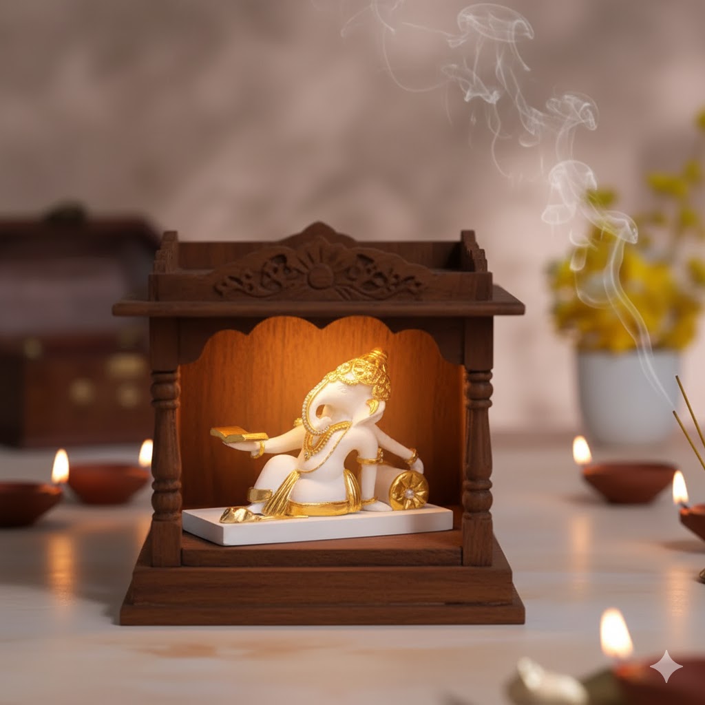 Premium White & Gold Ganesha Reading Idol