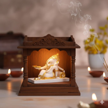 Premium White & Gold Ganesha Reading Idol