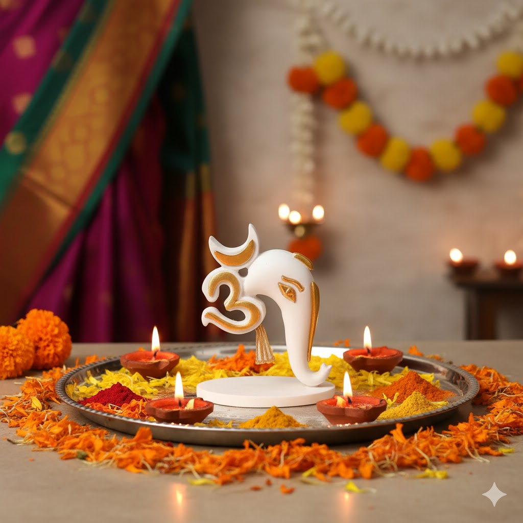 Elegant Om Ganesh Idol For Car Dashboard (4 Inch)