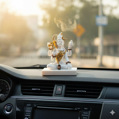 Premium White & Gold Plated Shiva Statue With Trishul