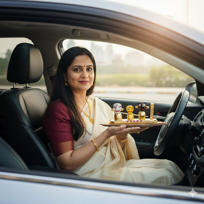 Lord Jagannath, Subhadra, Balabhadra Murti Set - Gold Plated (4 Inch)
