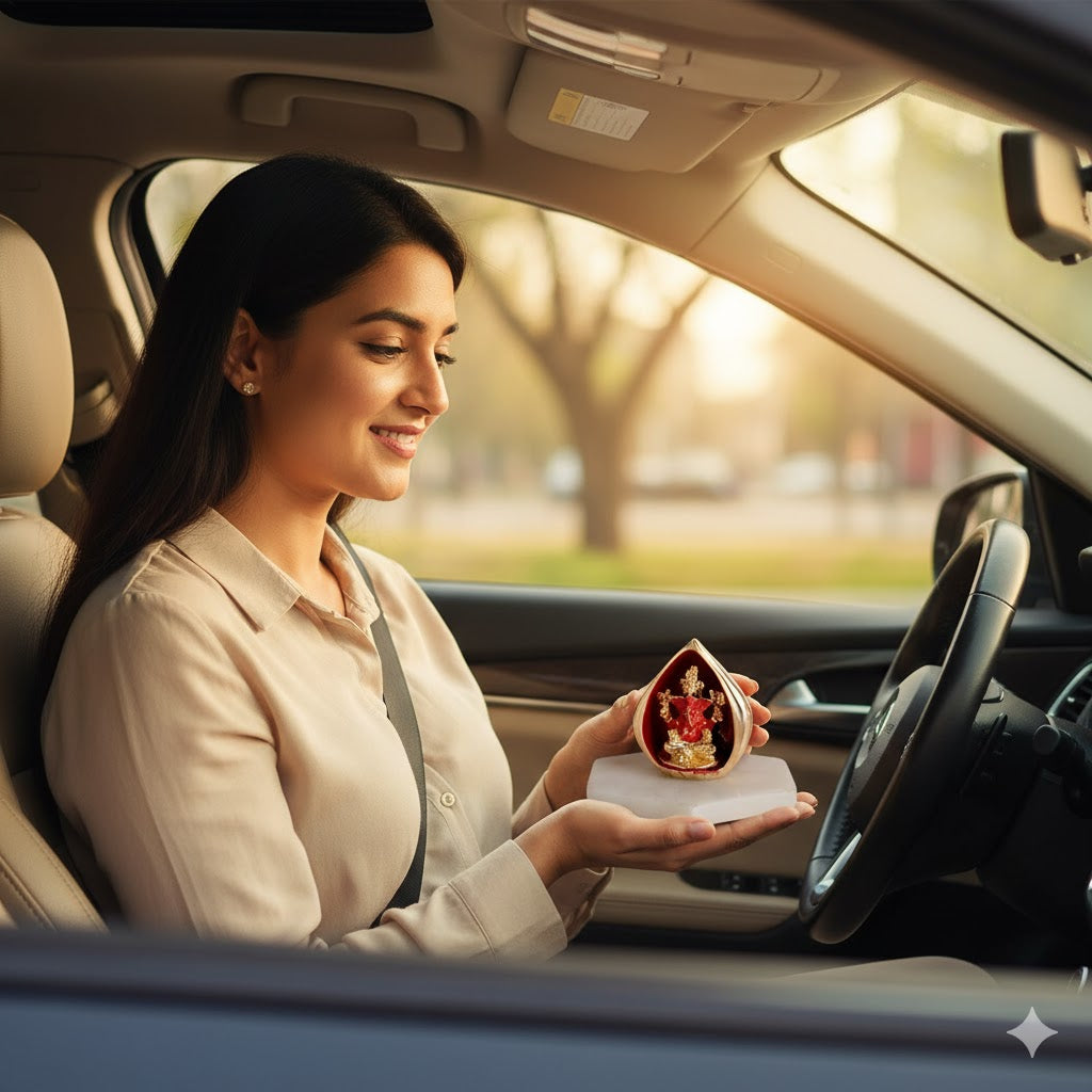 Modak Ganesha Murti for Car Dashboard - Gold Plated (4 Inch)