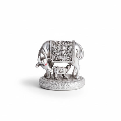 Silver plated Kamdhenu Cow with Calf Idol