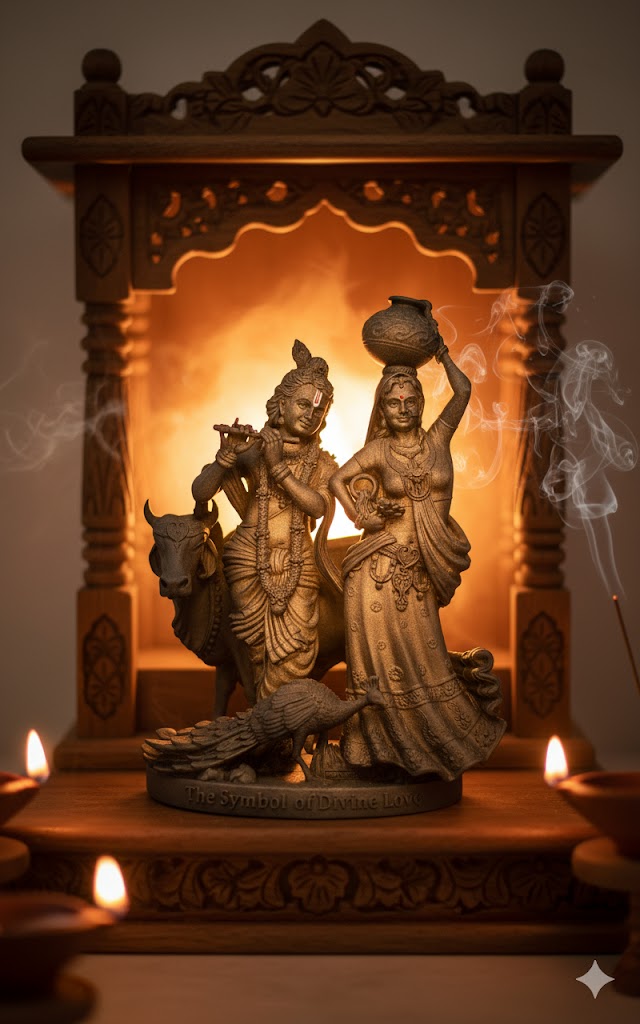 Lord Radha Krishna With Cow Idol