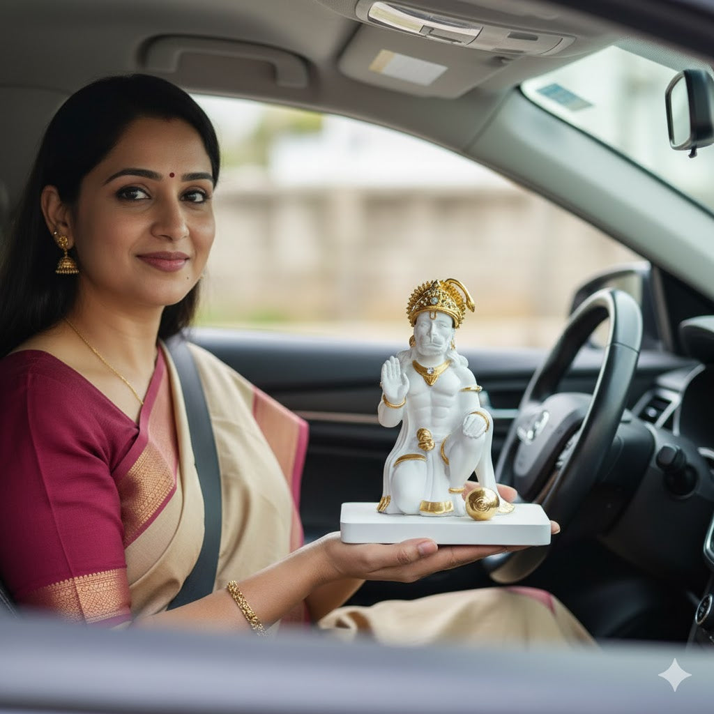 Premium White & Gold Hanuman Ji Kneeling Statue