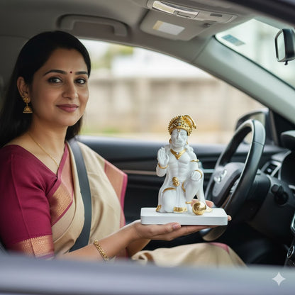 Premium White & Gold Hanuman Ji Kneeling Statue