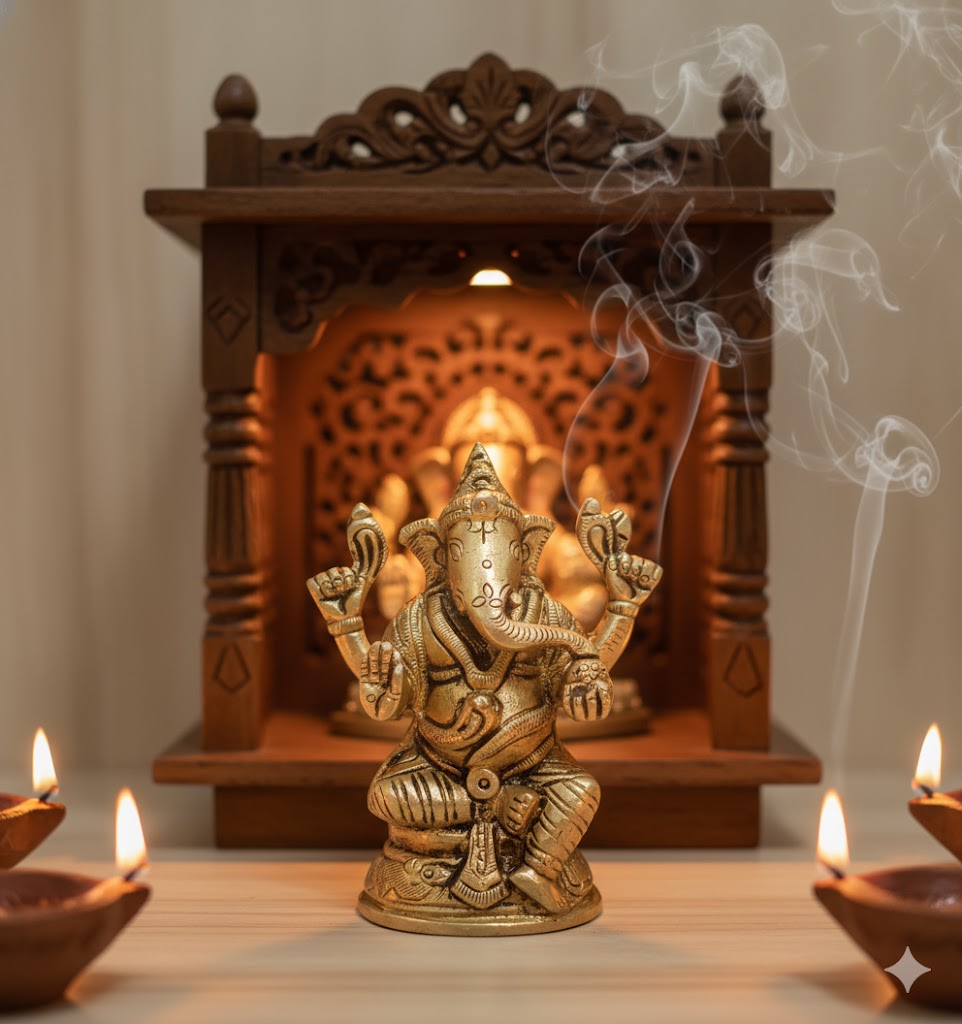 Buy Brass Ganesh idol Online – 440g, 3.6″ Handcrafted Ganesha Idol for Home Pooja & Décor
