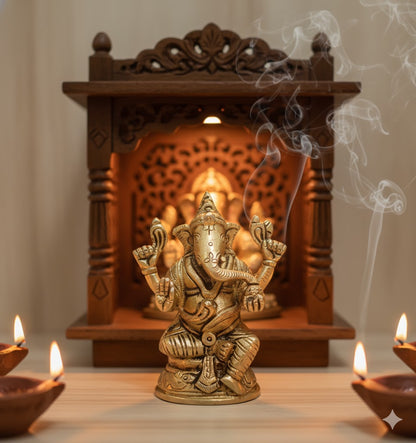 Buy Brass Ganesh idol Online – 440g, 3.6″ Handcrafted Ganesha Idol for Home Pooja & Décor
