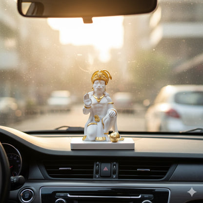 Premium White & Gold Hanuman Ji Kneeling Statue