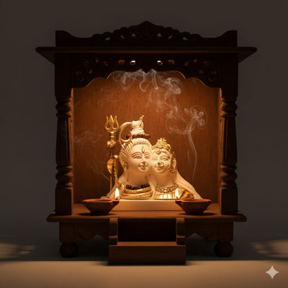 Exquisite White & Gold Shiv Parvati Idol