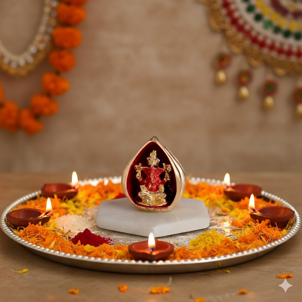 Modak Ganesha Murti for Car Dashboard - Gold Plated (4 Inch)