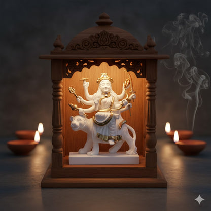 Exquisite White & Gold Sherawali Mata Murti