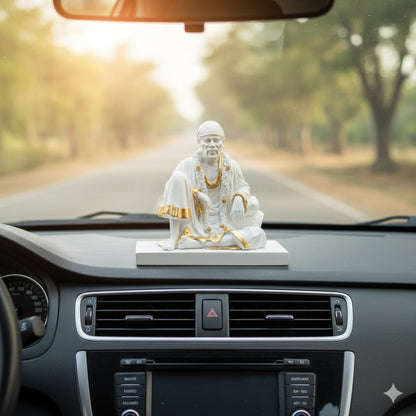 Luxurious White & Gold Sitting Sai Baba Idol