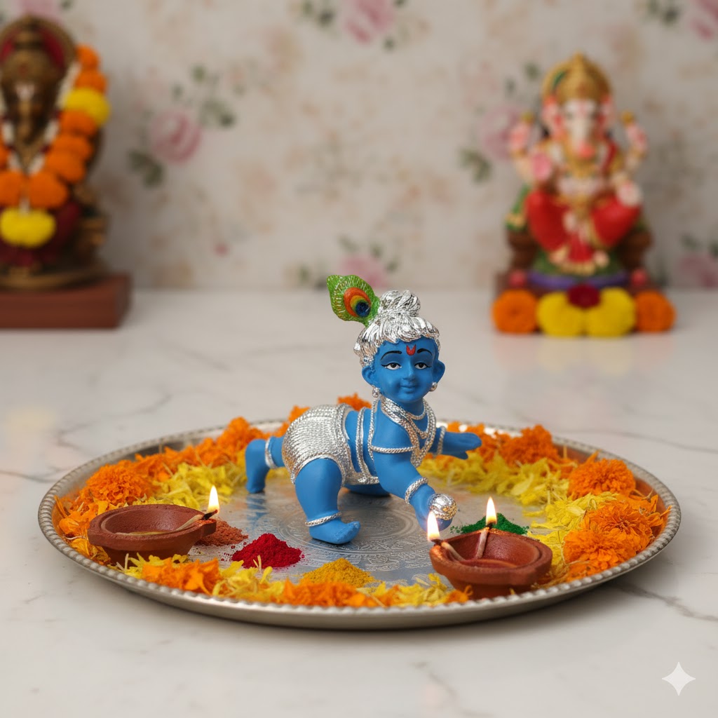 Crawling Laddu Gopal Murti - Silver Plated