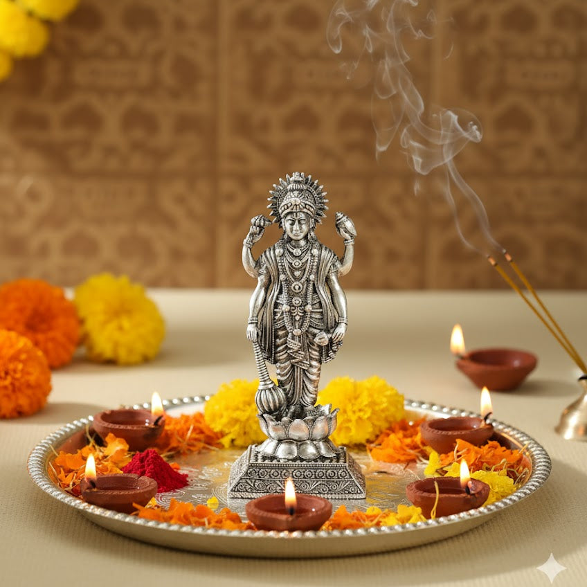 Silver Plated Lord Vishnu Idol with Antique Finish